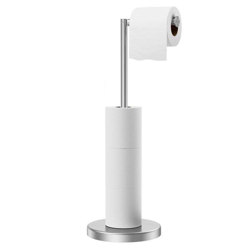 FORIOUS Toilet Paper Holder Stand Modern Freestanding Tissue Roll Holder for Bathroom Durable SUS 304 Stainless Steel and Weighted Base Toilet Paper Stand Storage for 4 Rolls Brushed Nickel