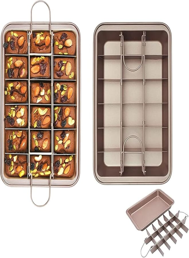 SYOSI Brownie Cake Pan, Non-Stick Brownie Pan With Dividers, 18 Pre-slice Baking Tray, Slice Solutions Cake Bakeware, Square Baking Pan with Built-in Slicer, Carbon Steel Bakeware for Oven Baking, 12*8*2 In