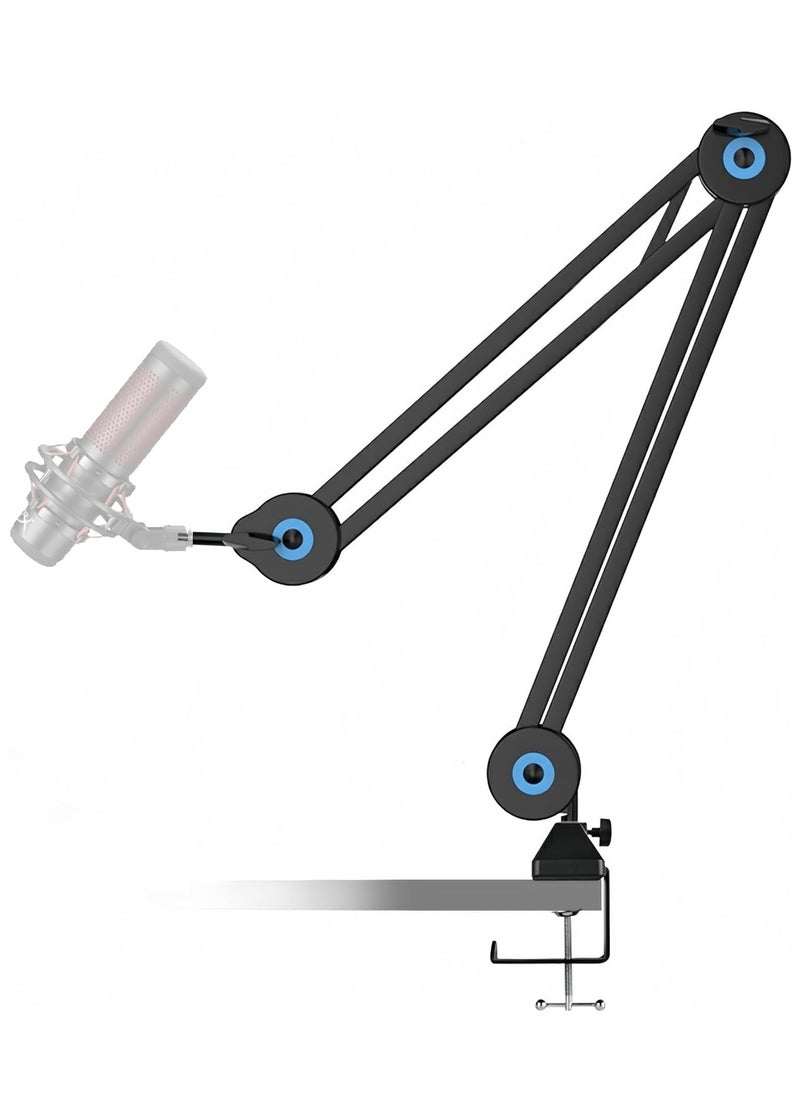 FlashHawk - Microphone Arm Stand Mic Stand, Desktop Mic Clip Holder, 180° Adjustable Folding Portable Microphone Cantilever Stand, GH-335 Black - Image 1
