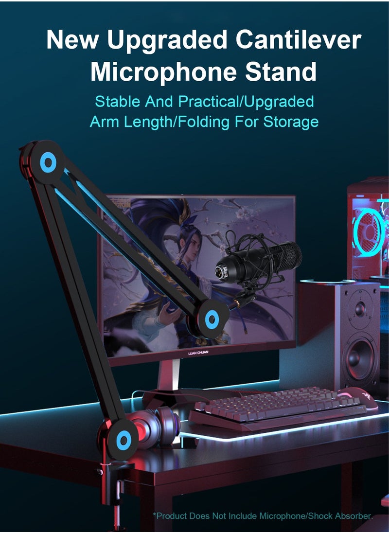 FlashHawk - Microphone Arm Stand Mic Stand, Desktop Mic Clip Holder, 180° Adjustable Folding Portable Microphone Cantilever Stand, GH-335 Black - Image 1