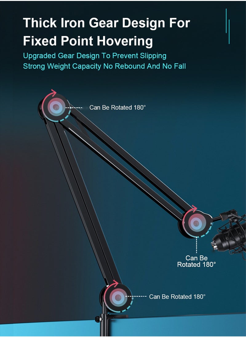 FlashHawk - Microphone Arm Stand Mic Stand, Desktop Mic Clip Holder, 180° Adjustable Folding Portable Microphone Cantilever Stand, GH-335 Black - Image 1
