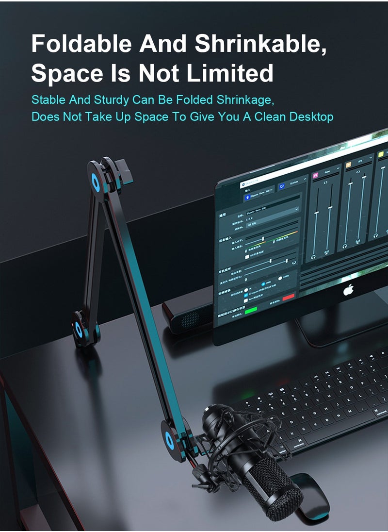 FlashHawk - Microphone Arm Stand Mic Stand, Desktop Mic Clip Holder, 180° Adjustable Folding Portable Microphone Cantilever Stand, GH-335 Black - Image 1