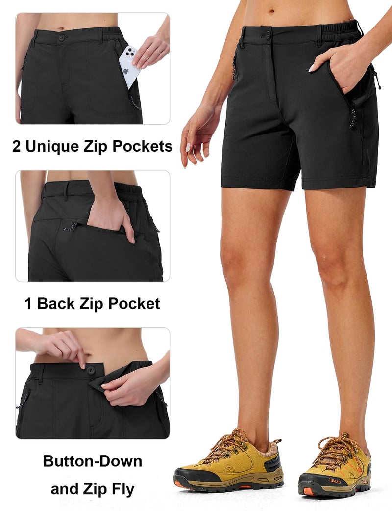 TBMPOY Womens 6" Hiking Cargo Shorts Quick Dry with Pockets Lightweight Work Golf Short Outdoor Active Summer for Women Black L - Image 5