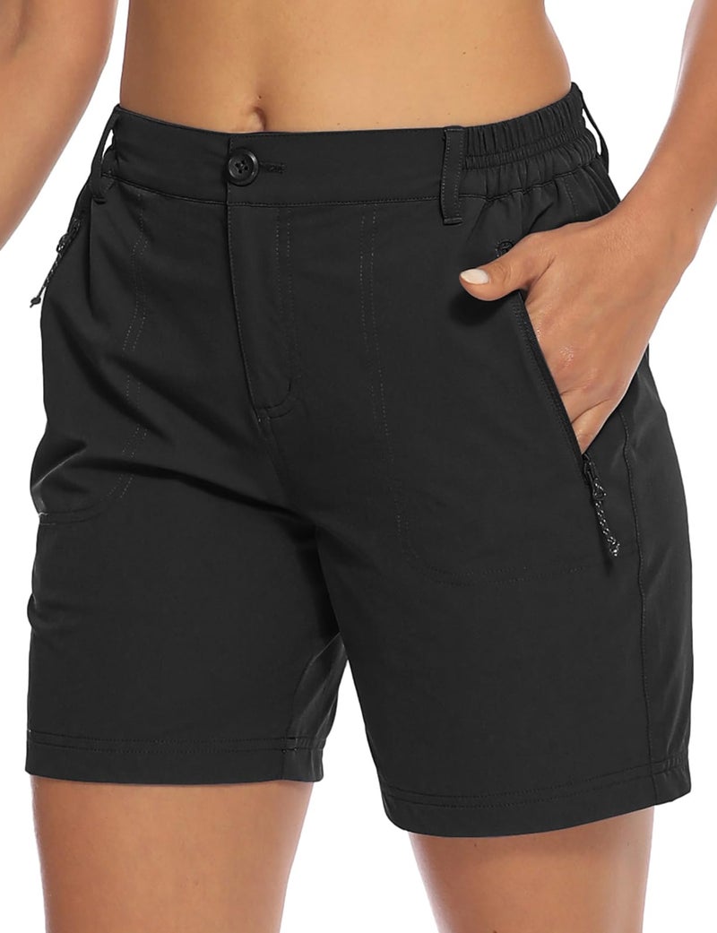 TBMPOY Womens 6" Hiking Cargo Shorts Quick Dry with Pockets Lightweight Work Golf Short Outdoor Active Summer for Women Black L - Image 1