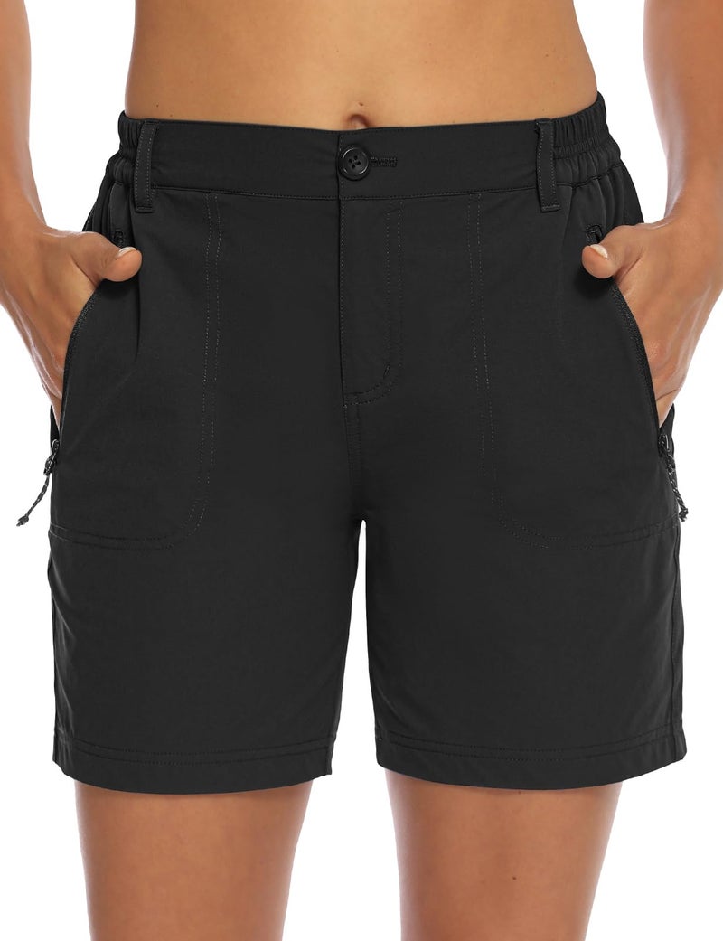 TBMPOY Womens 6" Hiking Cargo Shorts Quick Dry with Pockets Lightweight Work Golf Short Outdoor Active Summer for Women Black L - Image 3