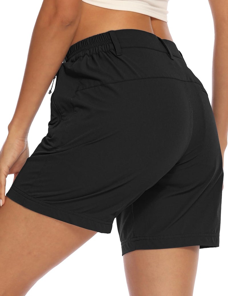 TBMPOY Womens 6" Hiking Cargo Shorts Quick Dry with Pockets Lightweight Work Golf Short Outdoor Active Summer for Women Black L - Image 2