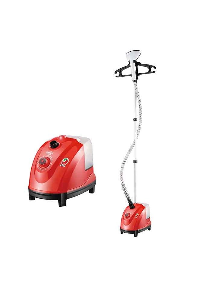 Generaltec Anti-Calc Garment Steamer – 1.5m Flexible Hose, 1.4L Detachable Water Tank, 3 Steam Levels, Pole with Hang & Lock, Ready in 38 Seconds, 1950W, 1-Year Warranty | Model-GGS142R 1.3 L 1950 W GGS142R Red