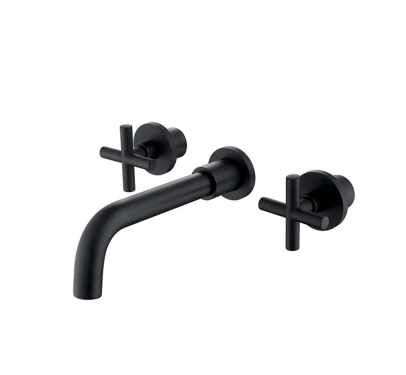 SITGES Matte Black Bathroom Faucet Double Handle Wall Mount Bathroom Sink Faucet and Rough in Valve Included Matte Black