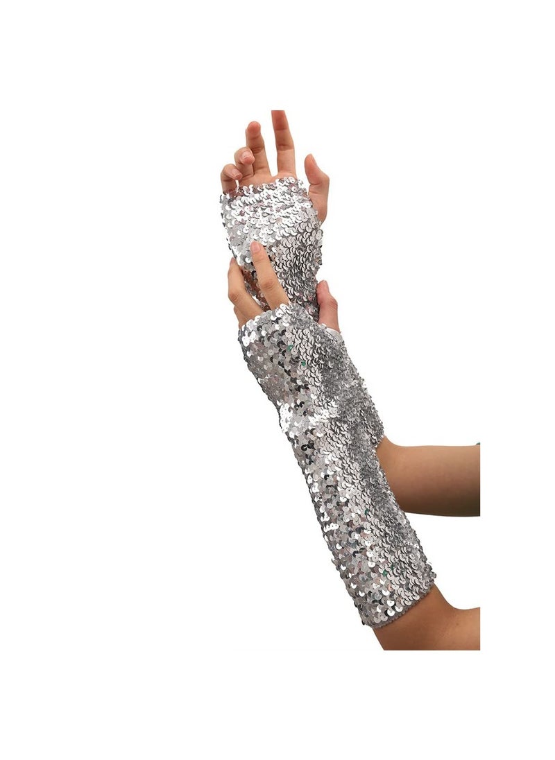 Generic - Fashion Sequin Long Gloves for Women and Girls, Party Fingerless Elastic Dress-Up Gloves, Stylish Costume Accessories for Special Occasions - Image 1