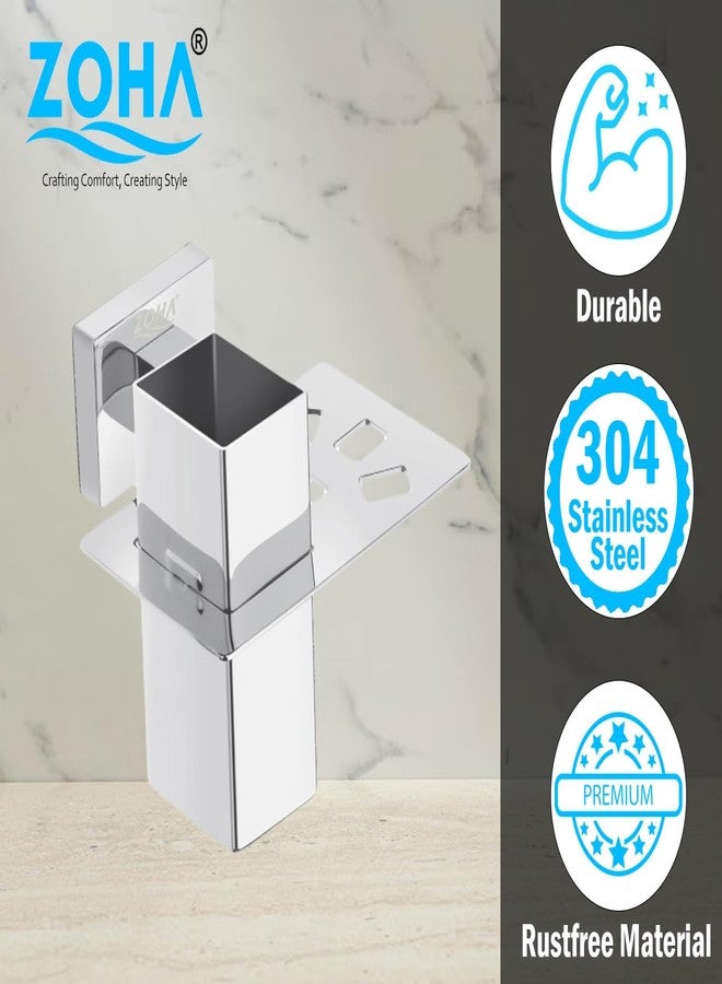 ZOHA Premium 304 Stainless Steel Toothbrush Holder, Wall-Mount for Home, Kitchen & Bathroom, 120mm x 80mm, Chrome Finish - Image 2