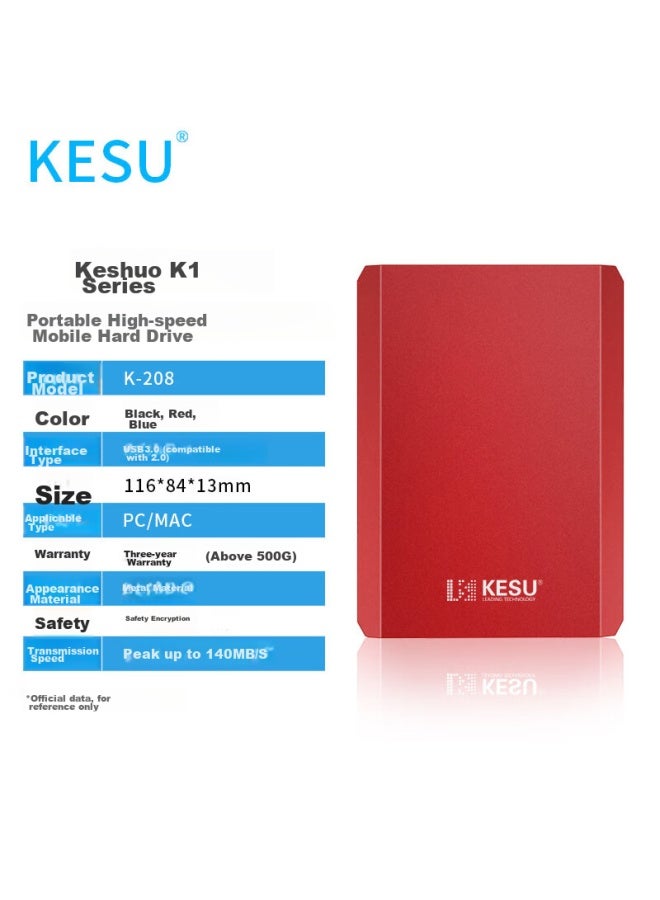 Kesu 500gb Portable Hard Drive Large Capacity, Connects To Laptop And Smartphone Via Usb3.0, K208-hot Blood Red, 2.5-inch External Mechanical Hard Drive, Large Usb Flash Drive - Image 2