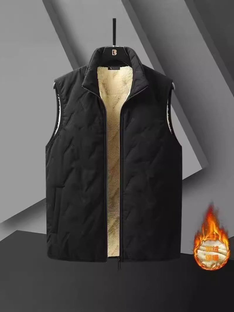 Lambskin Vest Men'S Fleece-Lined Thickened Warm Cotton-Padded Vest With Vertical Collar Vest For Men - Image 2