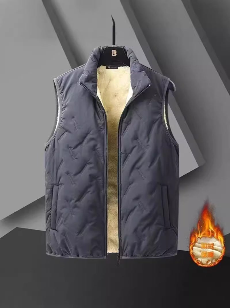 Lambskin Vest Men'S Fleece-Lined Thickened Warm Cotton-Padded Vest With Vertical Collar Vest For Men - Image 4