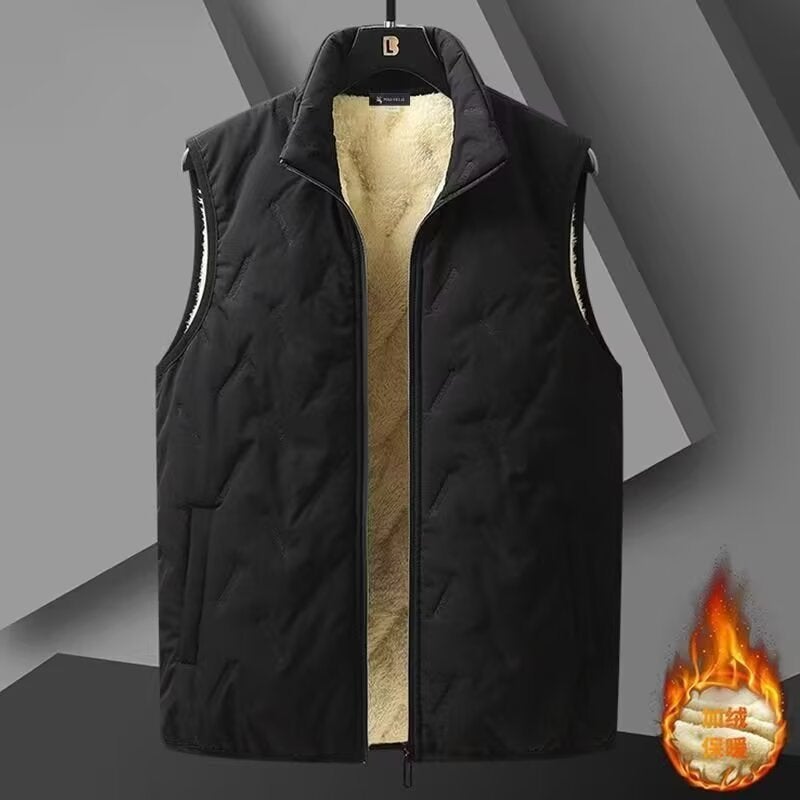 Lambskin Vest Men'S Fleece-Lined Thickened Warm Cotton-Padded Vest With Vertical Collar Vest For Men - Image 1