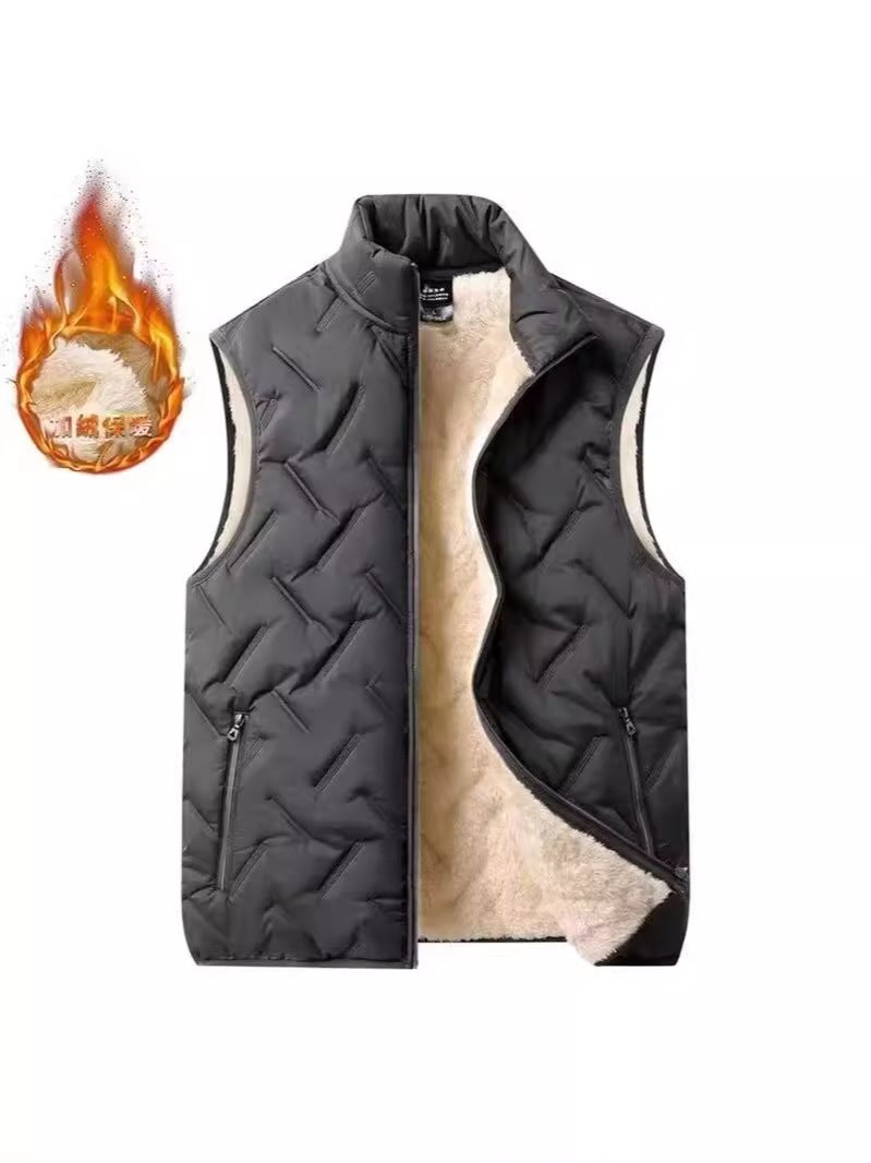 Lambskin Vest Men'S Fleece-Lined Thickened Warm Cotton-Padded Vest With Vertical Collar Vest For Men - Image 5