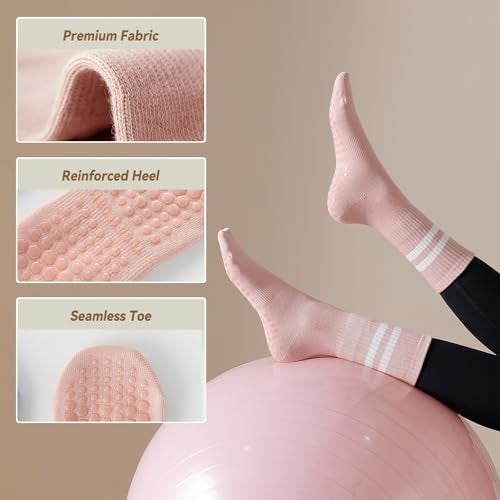 BONANGEL Pilates Socks with Grips for Women, 3 Pairs Womens Grippy Yoga Ballet Barre Hospital Gym Athletic Socks - Image 3
