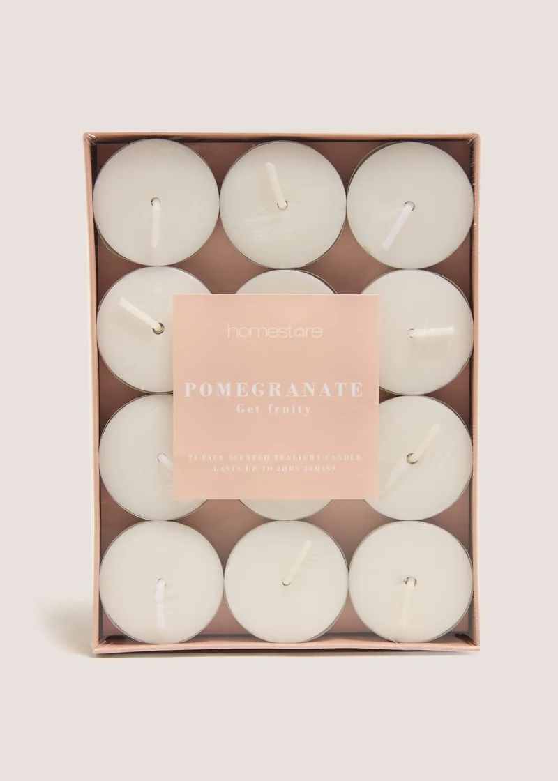Matalan 24 Pack Pomegrante Tea Lights White