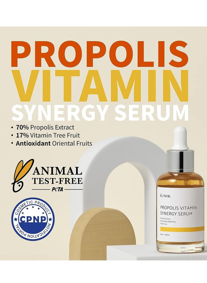 iUNIK Propolis 70% Vitamins 17% Synergy Serum, Centella Fruits Extract Calming Soothing Deep Nourishing Dry Damaged Dull Spot Hyperpigmentation Sensitive Acne-prone Skin No Pore Clogging Korean Skinca  - Image 2