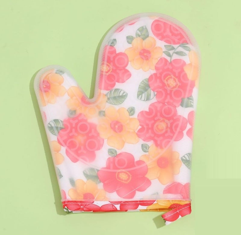 ONPRIX Onprix Oven Mitts Silicone and Cotton DoubleLayer Heat Resistant Gloves with NonSlip Clear Silicone Shell Cute Kitchen Microwave Gloves for BBQ Baking Cooking 1pcs MultiColor  - Image 5
