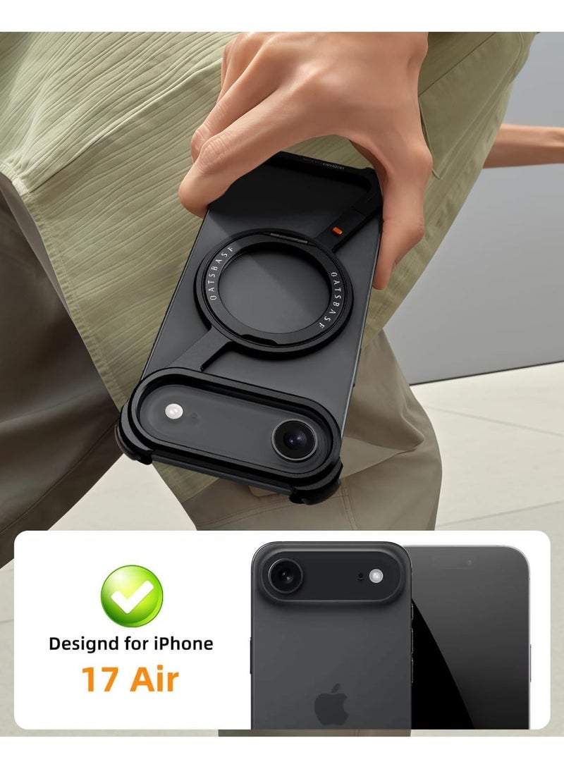 Oatsbasf iPhone 17 Air Black Case with 360° Rotation Kickstand | Aluminum Metal Frameless Bumper Z Case | Shockproof Protective Cover for iPhone Air - Image 5
