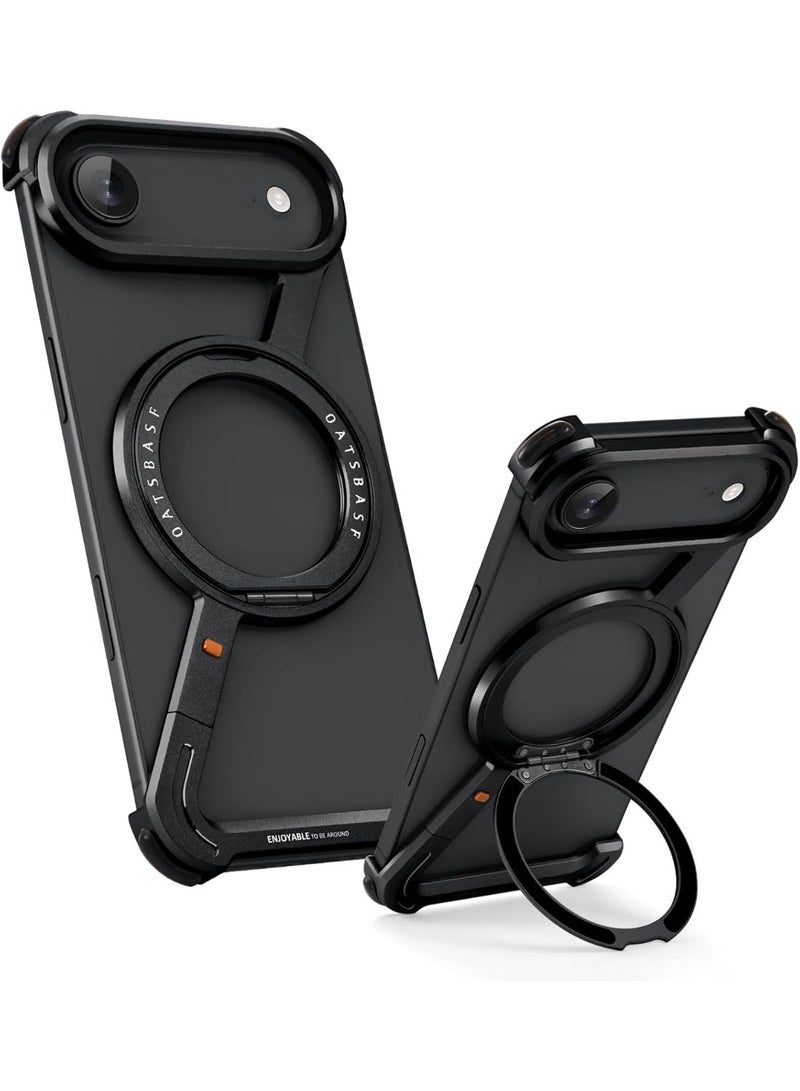 Oatsbasf iPhone 17 Air Black Case with 360° Rotation Kickstand | Aluminum Metal Frameless Bumper Z Case | Shockproof Protective Cover for iPhone Air - Image 1
