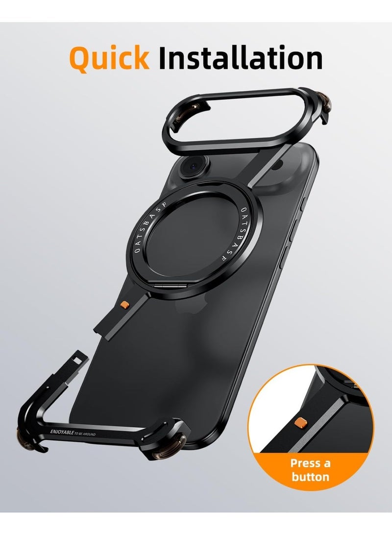 Oatsbasf iPhone 17 Air Black Case with 360° Rotation Kickstand | Aluminum Metal Frameless Bumper Z Case | Shockproof Protective Cover for iPhone Air - Image 2