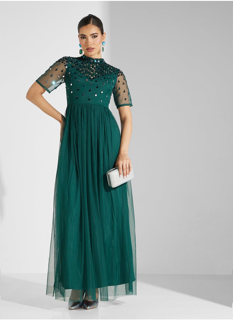 Amelia Rose Embellished Mesh Detailed Dress  - Image 1
