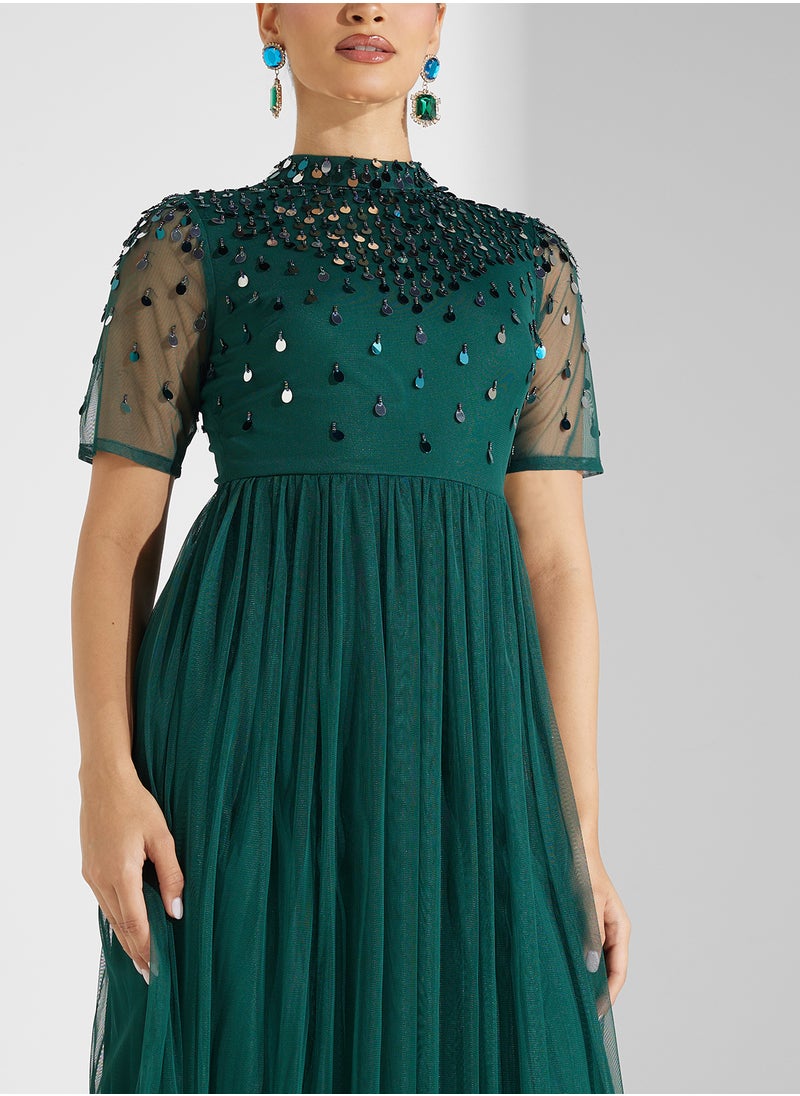 Amelia Rose Embellished Mesh Detailed Dress  - Image 3