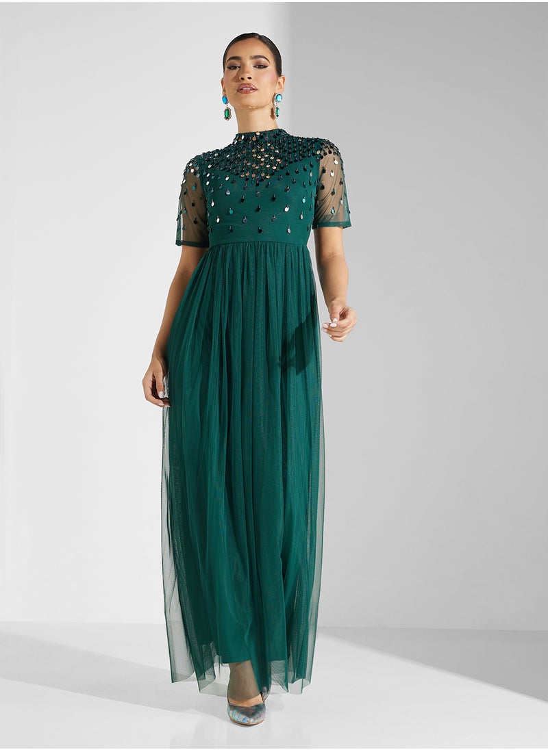 Amelia Rose Embellished Mesh Detailed Dress  - Image 4