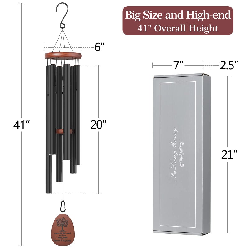 kerligher Sympathy Memorial Wind Chimes for Loss of Loved One,41 inch Large Wind Chimes Outside Deep Tone,Ideal Memorial/Bereavement/Sympathy Gift for Condolence and Funeral (Black) - Image 2
