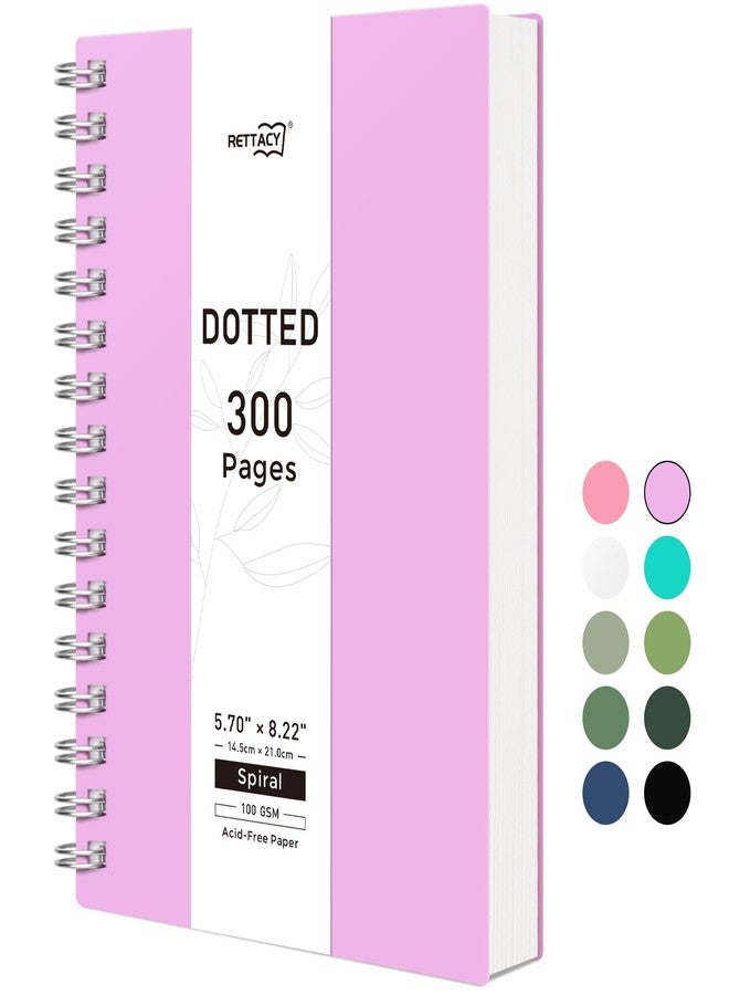 RETTACY Bullet Dotted Journal Notebook, 300 Pages, A5 Medium Size (5.7'' × 8.2''), 100 GSM Thick Paper, Flexible Plastic Cover, Spiral-bound, for Bullet Journaling, Planning, Tracking (Lilac) - Image 1