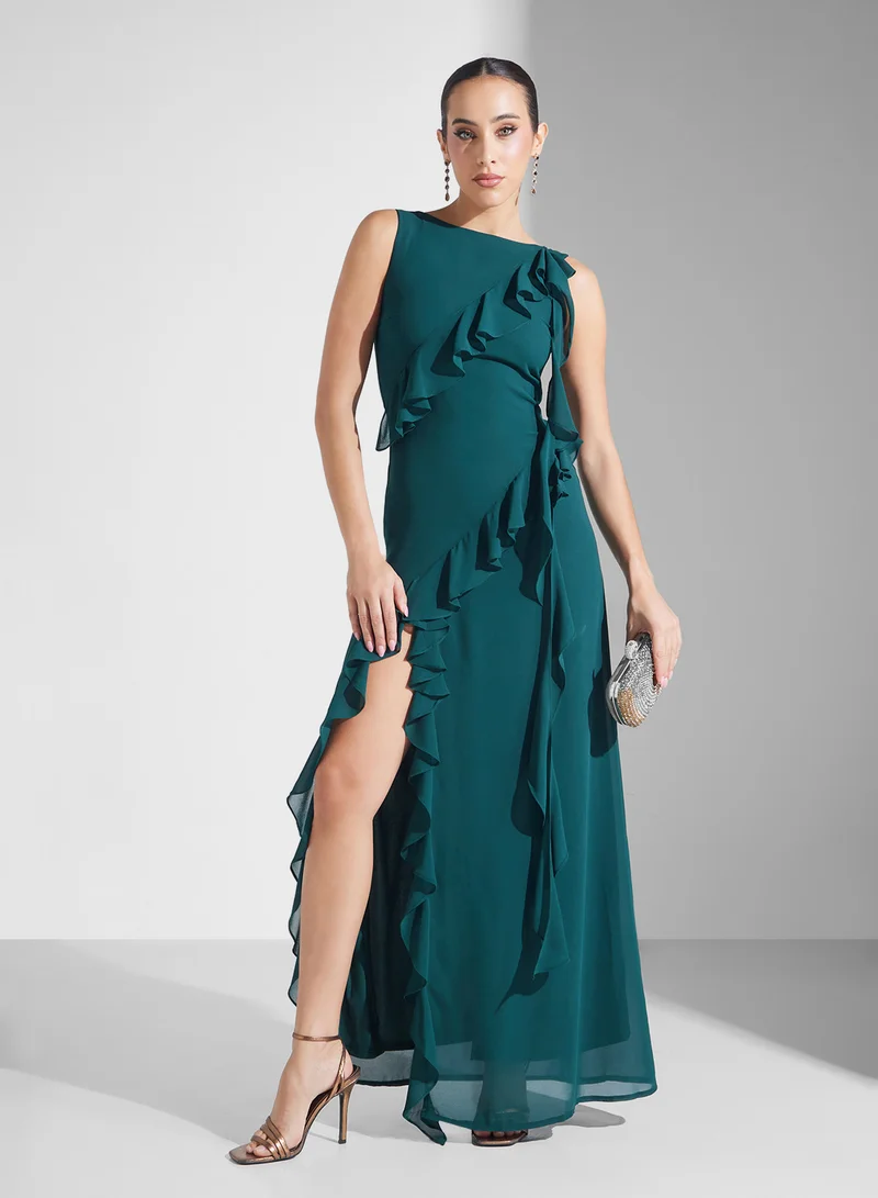 TFNC Ruffled Slit Dress