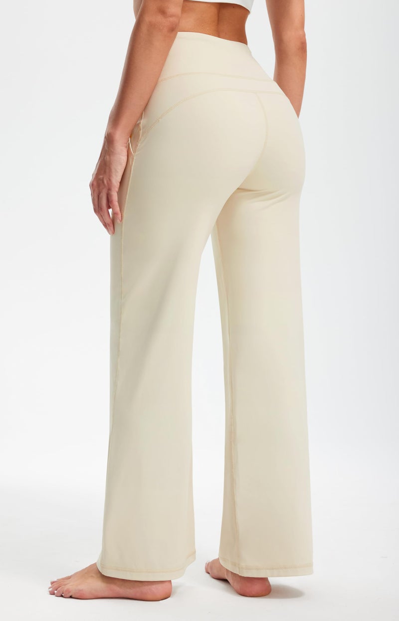 Libin Wide Leg Pants for Women Yoga Pants 29" High Waist Lounge Work Dress Outfits Stretch Straight Leg Sweatpants for Vacation, Light Khaki, L - Image 2