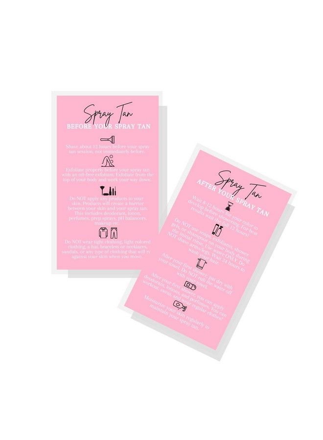Boutique Marketing LLC Spray Tan Pre And Post Care Instructions Cards ; 50 Pack ; Size 2X3.5 Inches Business Card ; Sunless Tan Pink Card Design - Image 1