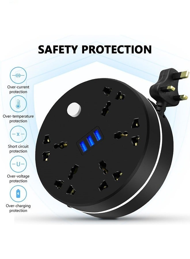 Power Strip, 5 Outlets and 3 USB Ports 2m Extension Cord, Round Socket Overload Surge Protector, 100% Copper Core, Mini Plug Charging Station, Compact for Office, Home, Travel (white) - Image 5