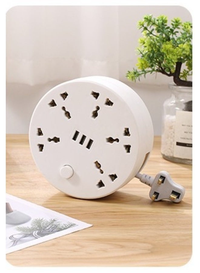 Power Strip, 5 Outlets and 3 USB Ports 2m Extension Cord, Round Socket Overload Surge Protector, 100% Copper Core, Mini Plug Charging Station, Compact for Office, Home, Travel (white) - Image 2