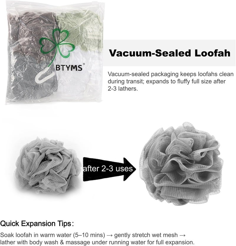 BTYMS Bath Sponge Shower Loofahs (60g/pcs) Mesh Pouf Bath Scrunchies Body Wash Puff Pack of 4 - Image 5