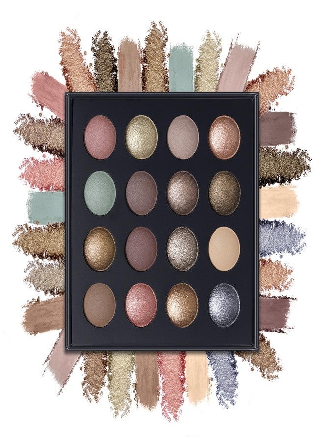 UCANBEMAKEUP Baked Eyeshadow Makeup Palette - 16 Pigmented Soft Neutrals, Earth Tones & Smoky Shades with Glitter, Matte & Metallic Finishes, Long-Wear Blendable Eye Shadow Make Up Pallet for All Skin Tones - Image 1