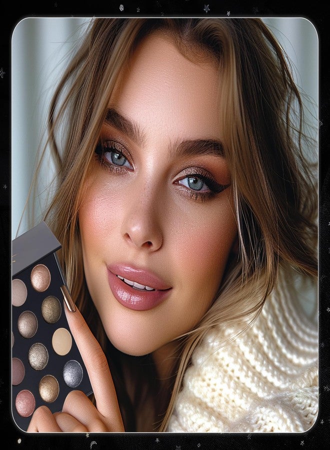 UCANBEMAKEUP Baked Eyeshadow Makeup Palette - 16 Pigmented Soft Neutrals, Earth Tones & Smoky Shades with Glitter, Matte & Metallic Finishes, Long-Wear Blendable Eye Shadow Make Up Pallet for All Skin Tones - Image 2