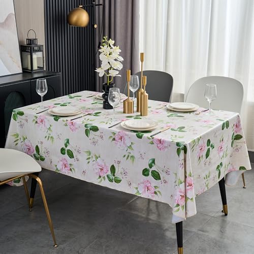 LIBERECOO Reinforced Vinyl Tablecloth with Flannel Backing Waterproof Oil-Proof Floral Plastic Table Cloth Stain-Resistant Wipeable Table Cover Not Stiff - Image 3