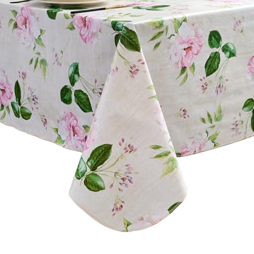LIBERECOO Reinforced Vinyl Tablecloth with Flannel Backing Waterproof Oil-Proof Floral Plastic Table Cloth Stain-Resistant Wipeable Table Cover Not Stiff - Image 1