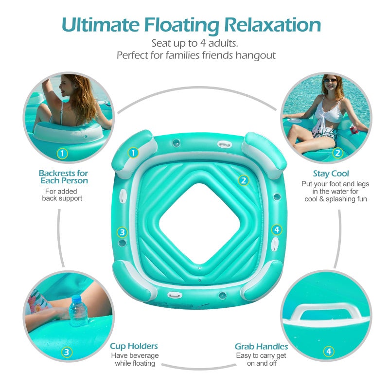 Jasonwell Floating Island Pool Float - Giant Inflatable Multi Person Pool Party Floats Swimming Pool Lounger Raft with Cup Holders Lake Floaties Beach Relaxation Water Float for Adults (Green, XL) - Image 5
