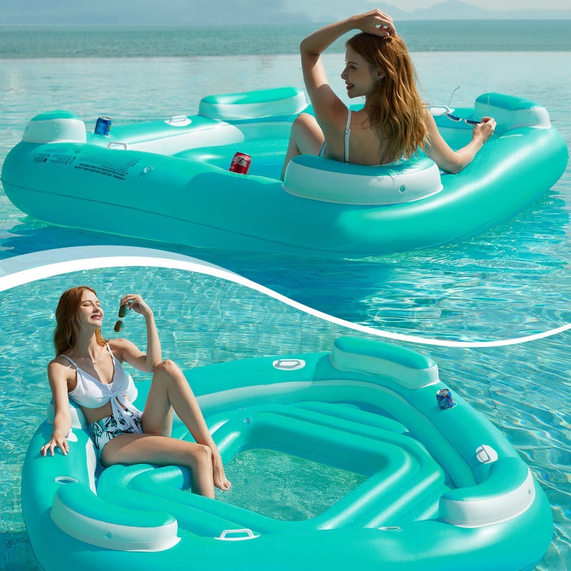 Jasonwell Floating Island Pool Float - Giant Inflatable Multi Person Pool Party Floats Swimming Pool Lounger Raft with Cup Holders Lake Floaties Beach Relaxation Water Float for Adults (Green, XL) - Image 4