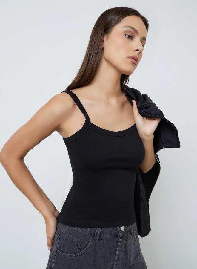 Styli Black Ribbed Broad Strap Tank Top