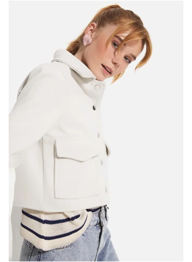 JUNE June Pocket Detailed Coat Ecru