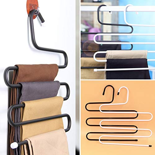 Everbuy Metal S-Shape 5 Layers Magic Hanger for Wardrobe, Sarees, Pants, Scarfs & Other Clothes Multi Purpose Hanger, Made in India (Assorted Colour) - Image 1