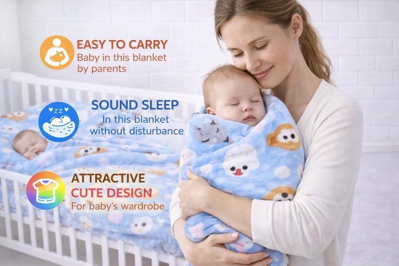 First Kick Soft Flannel Baby Bath Towel for Newborn (0–12 Months) | 100 x 75 cm Large Absorbent | Ultra Soft Quick Dry Infant Bath Wrap | Cute Cartoon Printed Baby Towel for Boys & Girls - Image 2