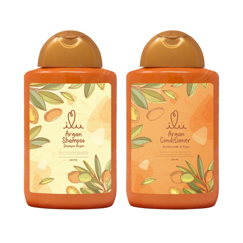 ILU Argan Shampoo & Conditioner Set for Dry & Damaged Hair 300ml â€“ Deep Hydration Moroccan Oil, Birthday Gifts for Women, Sulfate Free Hair Care, Ultra-Hydrating Anti-Frizz Formula, All Hair Types - Image 1