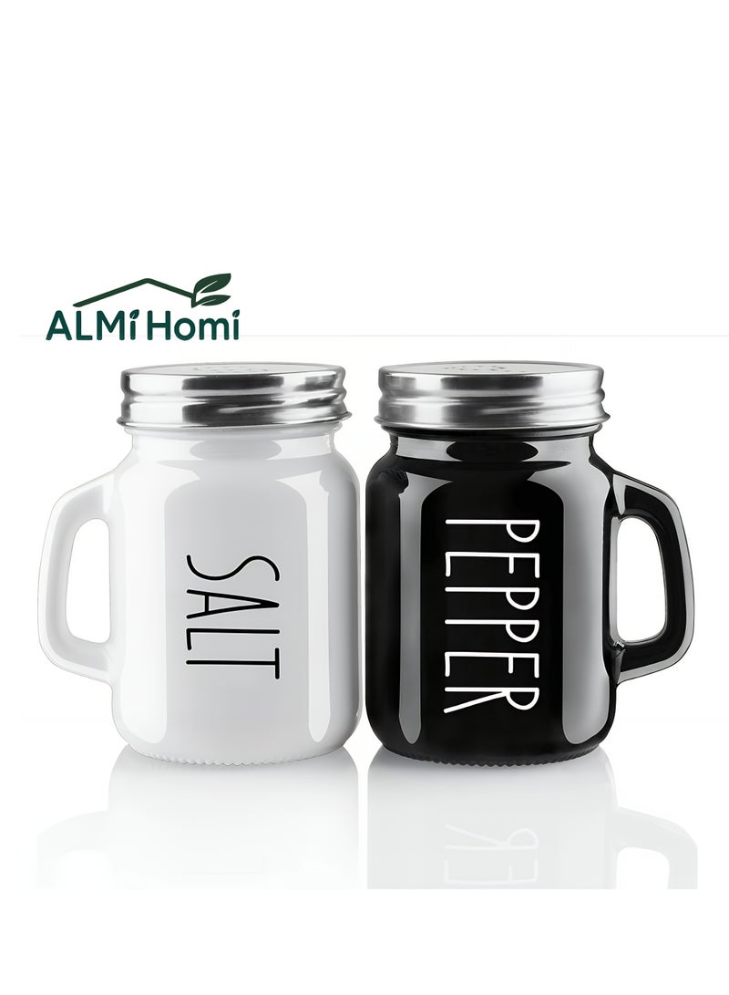 ALMiHomi Salt and Pepper Shakers Set, 2 Pcs Elegant Glass Shakers with Stainless Steel Lids, Minimalist Luxury Design for Home Kitchen, Dining Table, Restaurant, BBQ, and Wedding Decor, Black & White - Image 2