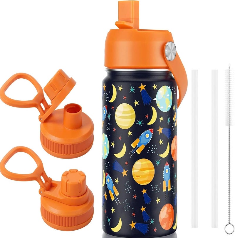 Ofrdncy 530ml Kids Insulated Water Bottle, 2 Lids Included, 18oz Stainless Steel Travel Tumbler with Straw - Image 2